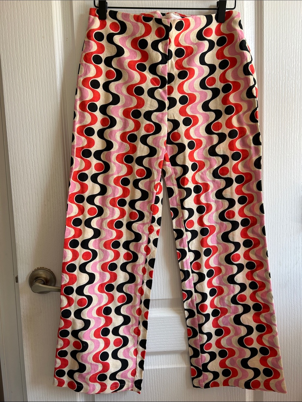 Wide Leg Retro Wave Print Pants - Pink & Black